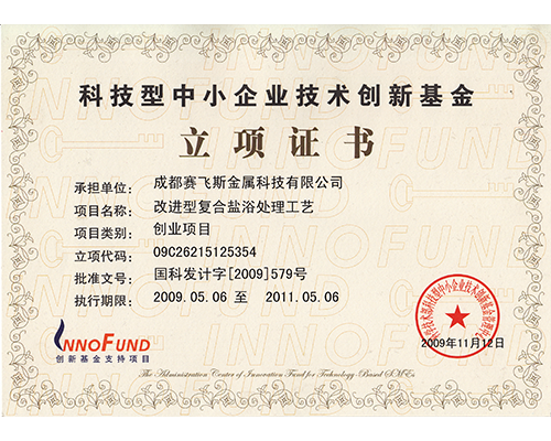 创新基金立项证书